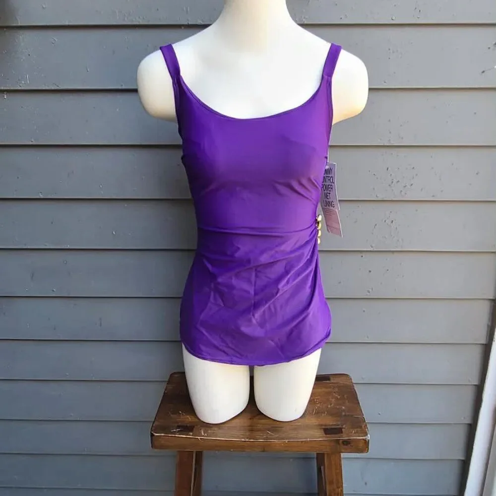 Beach Bay Purple One Piece Tummy Control Swim Suit Size 10 NWT!